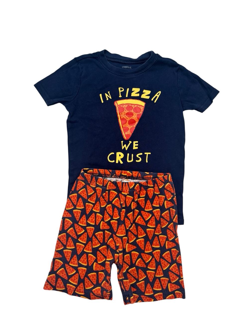 GYMBOREE In Pizza We Crust Short John Pajama Set Size 10 Kids Cotton Blue Red